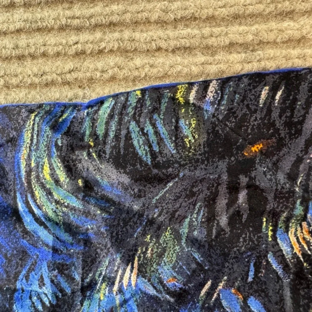 The Starry Night Silk Scarf Blue Yellow Art Print Square Neck Scarf 33in